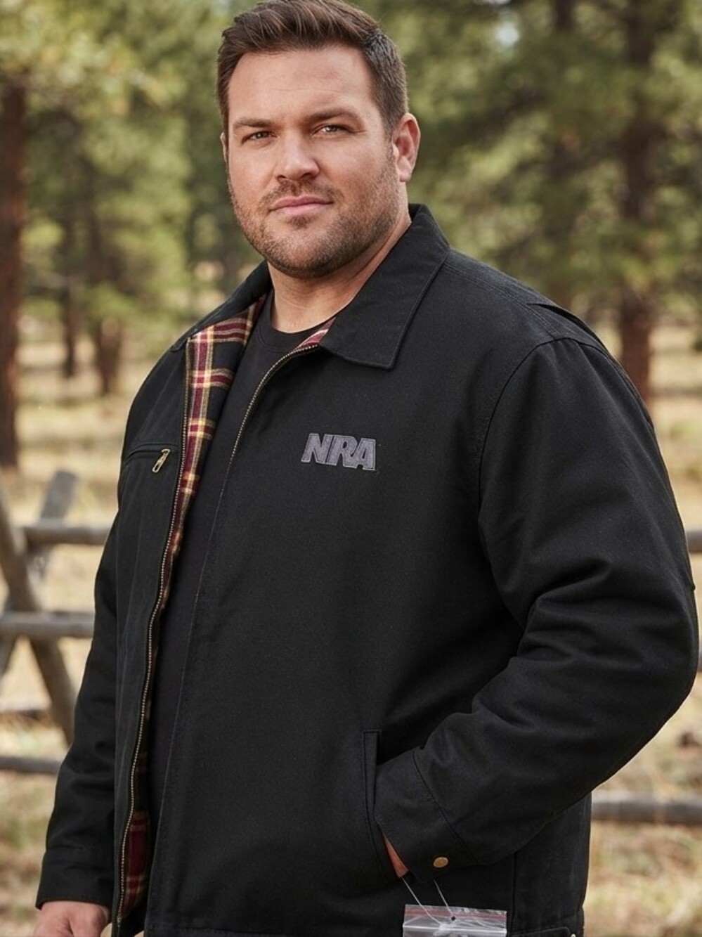 ​Burk's Bay Men's Black Heavy Canvas Field Jacket 3XL Plaid Lined NRA Embroidery
